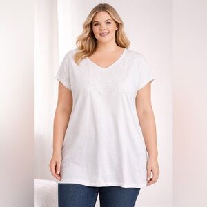 Woman Within Embroidered V-Neck Tee – Size 18/20 (L) – New With Tags
